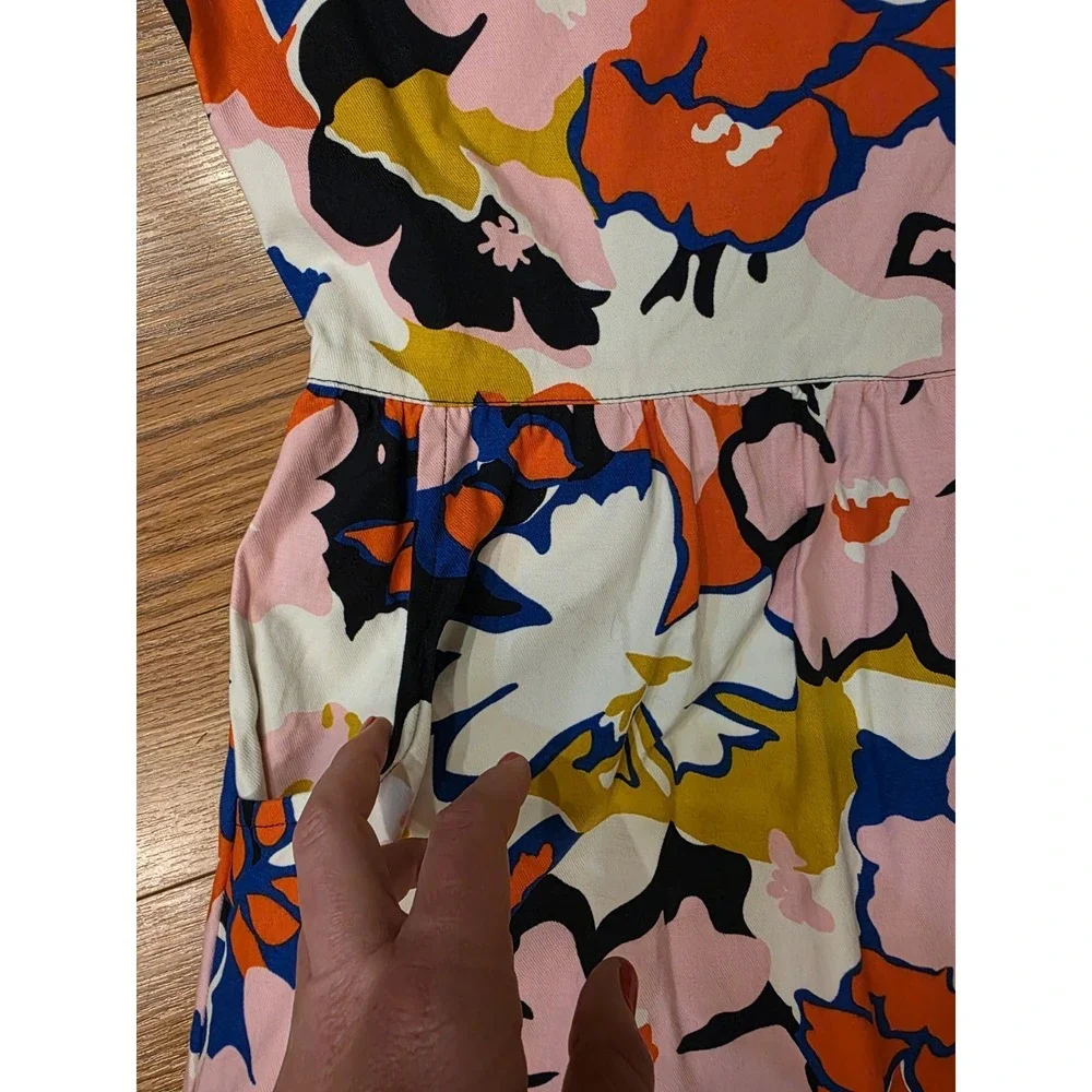 Anthropologie‎ Whit Two Dress Womens SZ 0 Petal Print Cross-back Midi Shift EUC